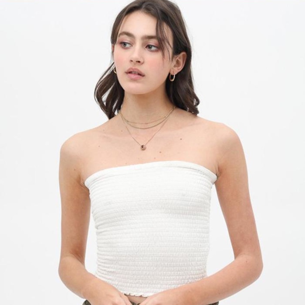 White Smocked Crop Tube Top